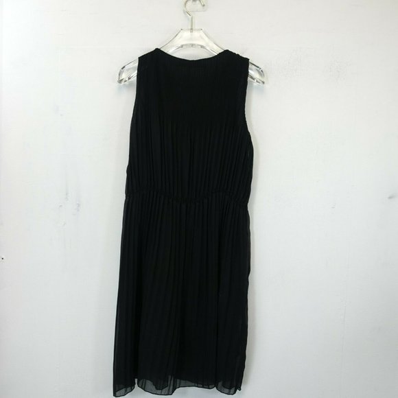 ZARA Basic‎ Black Ribbed Midi Dress LARGE Round Neck Sleeveless Front Button - Picture 9 of 11